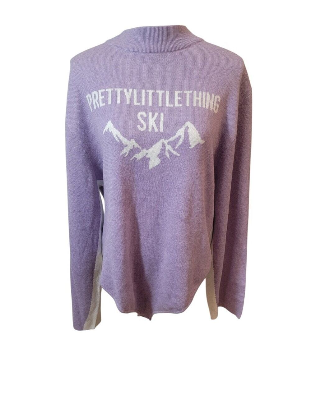 PrettyLittleThing PLT SKi Purple/White Mock Turtleneck Wool Bodysuit XXXL NWT
